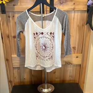 Billabong White and Gray Tee with Burgundy Moon Lover Graphic